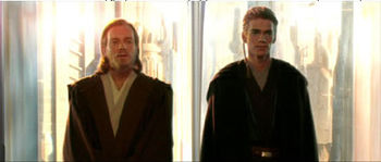 Obi-Wan Kenobi (left) and Anakin Skywalker, ten years after the events of The Phantom Menace