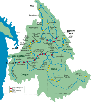 Columbia River Basin, showing major dams and tributaries