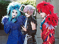 Teens in Harajuku, Tokyo cosplay as Mana, Yu~Ki and Kozi of Malice Mizer.
