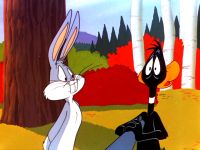 Daffy goes through his usual punishment in Rabbit Fire (1951).