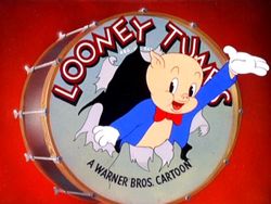 Porky Pig, as seen delivering his signature closing line at the end of a Looney Tunes short.