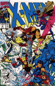 The first line-up of X-Men (Volume 2). Art by Jim Lee.