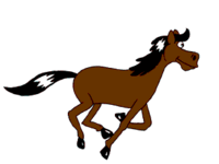 A horse animated by rotoscoping from  Edweard Muybridge's 19th century photos. The animation consists of 8 drawings, which are "looped", i.e. repeated over and over.