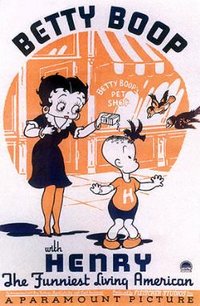 The Hayes Code-safe Betty appears with comic strip character Henry in Betty Boop with Henry, the Funiest Living American (1935).