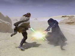 Darth Maul battles Qui-Gon Jinn on Tatooine
