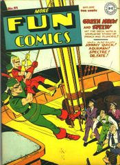 More Fun Comics #91, May-June 1943.  Green Arrow's original costume.  Art by Cliff Young .