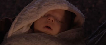 Baby Luke being put in the care of Owen Lars and Beru Whitesun.