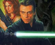 Luke Skywalker, with Mara Jade and his trusty green lightsaber