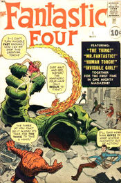 The groundbreaking Fantastic Four #1 (Nov. 1961). Cover art by Jack Kirby (penciller) & Dick Ayers (inker; unconfirmed).