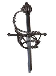 Silver damascened rapier guard, between 1580 and 1600. Fake blade.