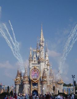 Cinderella Castle, at the center of the Magic Kingdom, is freshly decorated for the 18-month Happiest Celebration on Earth