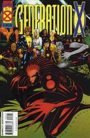 Cover of Generation X #2 (1994) by Chris Bachalo.  From left in the background: Synch, Chamber, Banshee, Emma Frost, M, Jubilee, Husk, Skin.  In the foreground: Penance